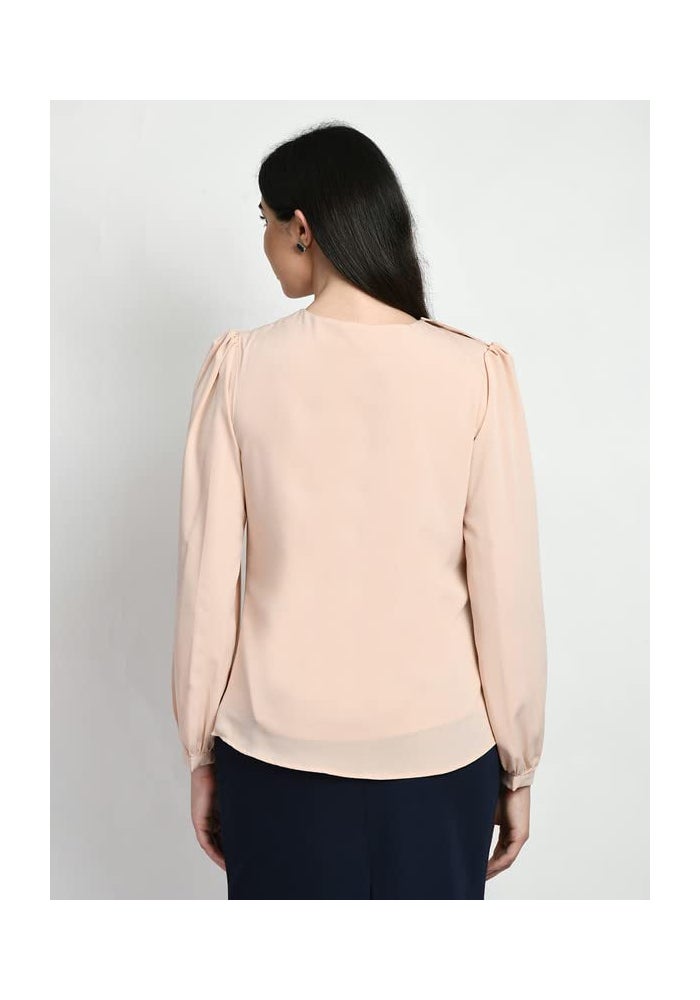 Exude Peach Puffed Sleeve Formal Top for Women - Image 3