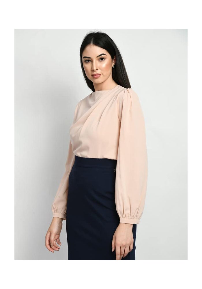 Exude Peach Puffed Sleeve Formal Top for Women - Image 5
