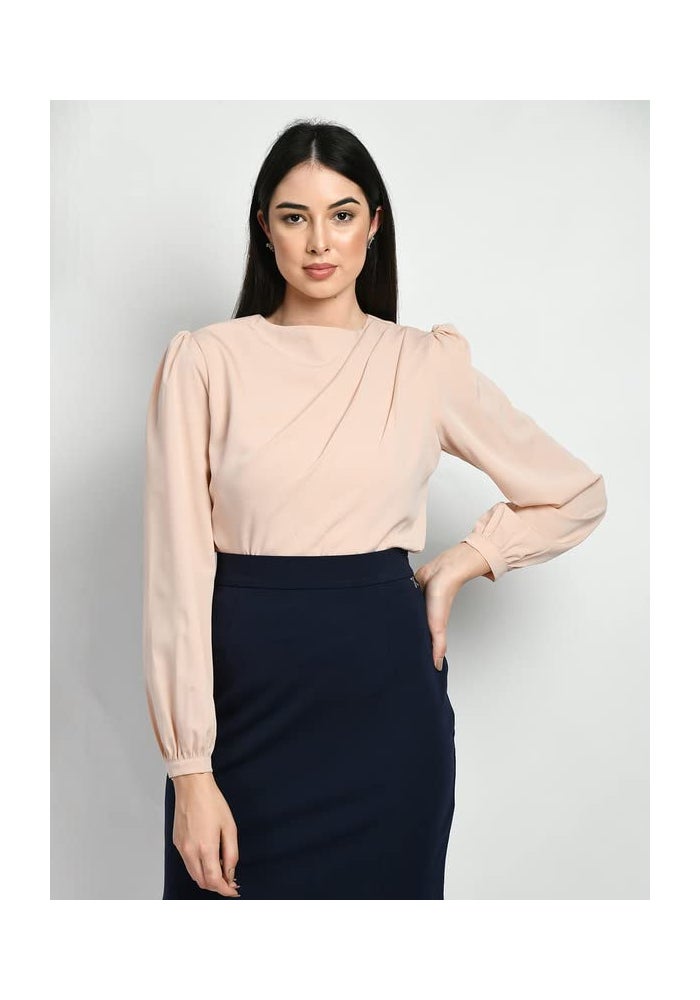 Exude Peach Puffed Sleeve Formal Top for Women - Image 4