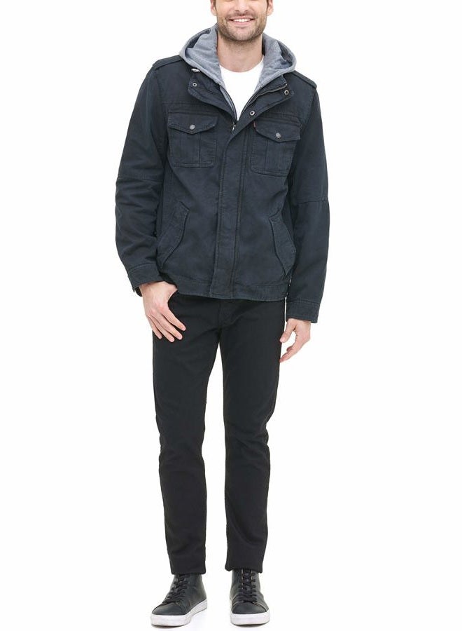 Levi's Men's Washed Cotton Military Jacket with Removable Hood (Standard and Big & Tall), Navy/Polytwill Lined, Large - Image 4
