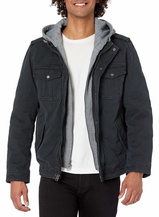 Levi's Men's Washed Cotton Military Jacket with Removable Hood (Standard and Big & Tall), Navy/Polytwill Lined, Large - Image 1