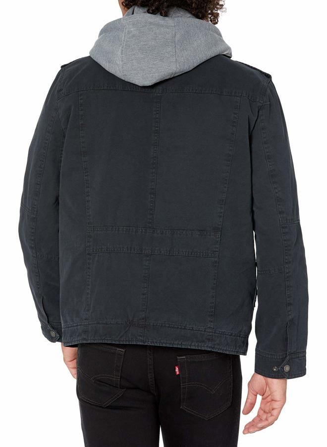Levi's Men's Washed Cotton Military Jacket with Removable Hood (Standard and Big & Tall), Navy/Polytwill Lined, Large - Image 2