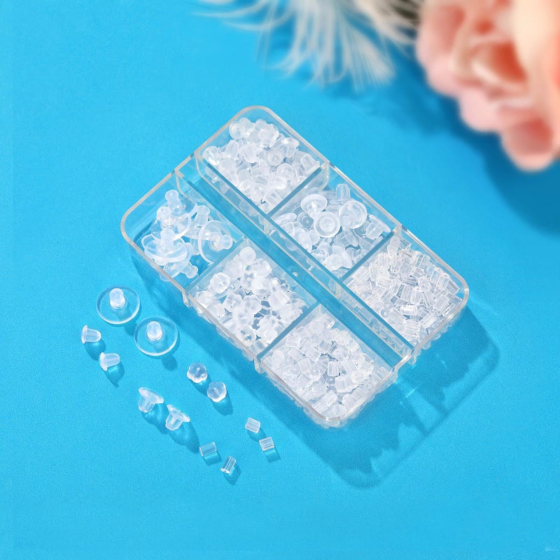 Formulen 6 Styles Silicone Earring Backs, 600 Clear Soft Hypoallergenic Plastic Rubber Earring Backs Clutch Stoppers Kits for Fish Hook Hoops - Image 4