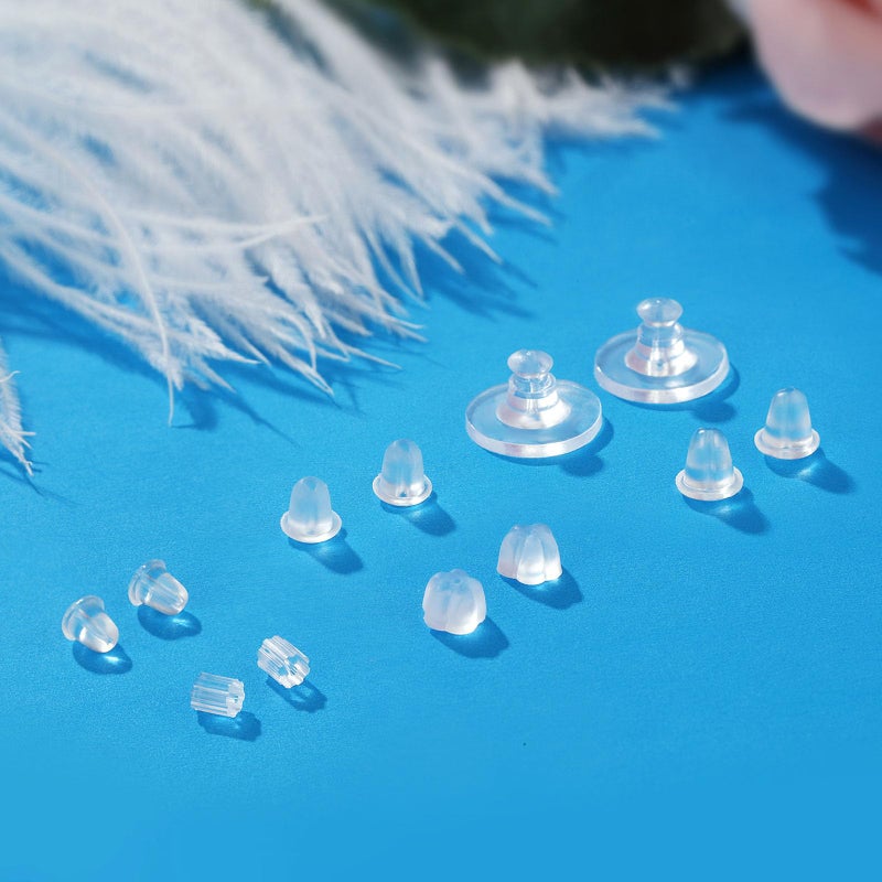 Formulen 6 Styles Silicone Earring Backs, 600 Clear Soft Hypoallergenic Plastic Rubber Earring Backs Clutch Stoppers Kits for Fish Hook Hoops - Image 3