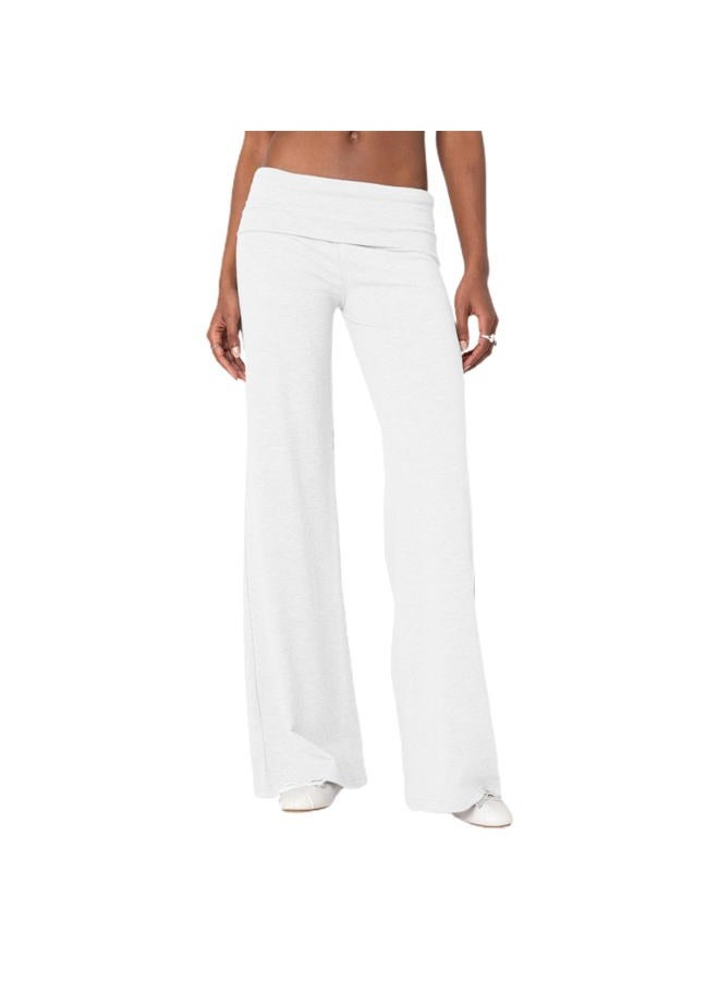 DSORVICD Women Fold Over Leggings Low Rise Wide Leg Flared Sweatpants Lounge Yoga Pants Back to School Clothes for Teens, White, M - Image 1