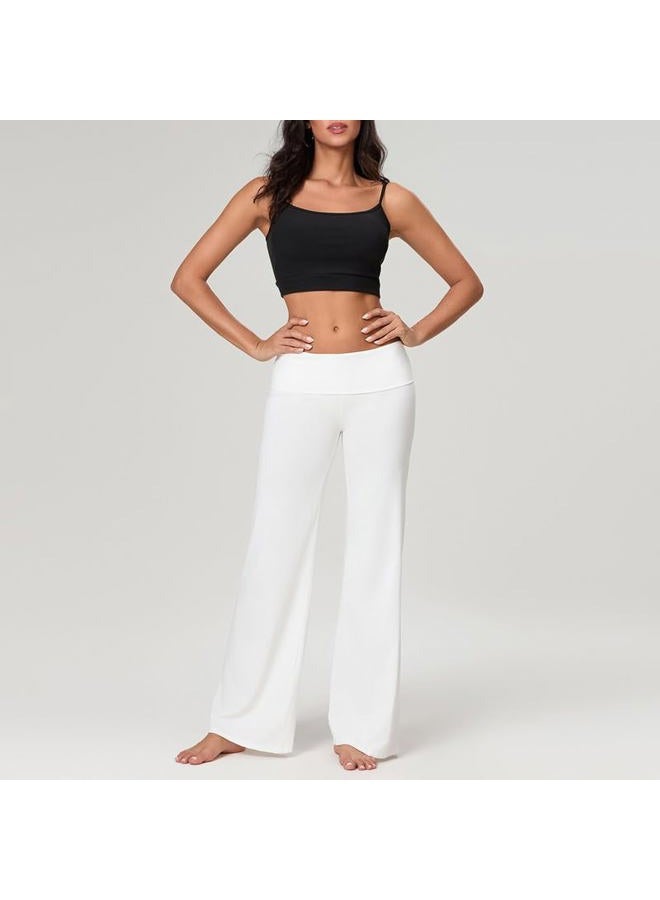 DSORVICD Women Fold Over Leggings Low Rise Wide Leg Flared Sweatpants Lounge Yoga Pants Back to School Clothes for Teens, White, M - Image 4