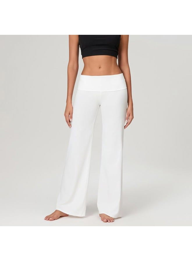 DSORVICD Women Fold Over Leggings Low Rise Wide Leg Flared Sweatpants Lounge Yoga Pants Back to School Clothes for Teens, White, M - Image 2