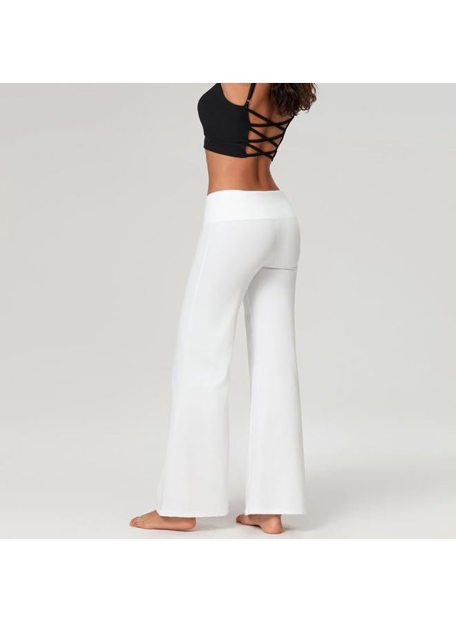 DSORVICD Women Fold Over Leggings Low Rise Wide Leg Flared Sweatpants Lounge Yoga Pants Back to School Clothes for Teens, White, M - Image 5