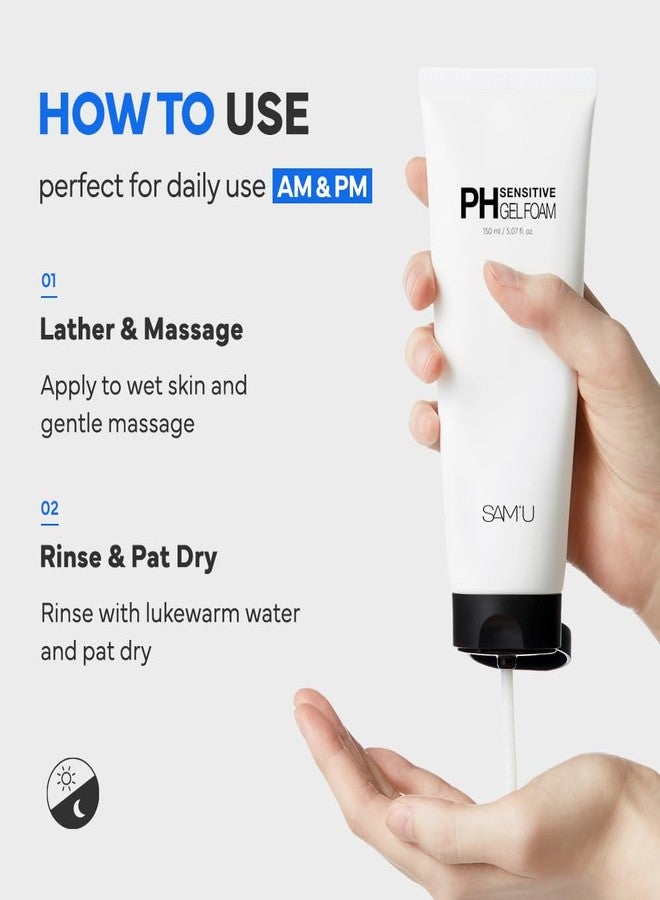 SAM'U PH Sensitive Gel Foam Cleanser | Korean Hydrating Face Wash with Hyaluronic Acid & Centella | Gentle Facial Cleanser for Dry & Sensitive Skin (5.07 Fl. Oz.) - Image 5