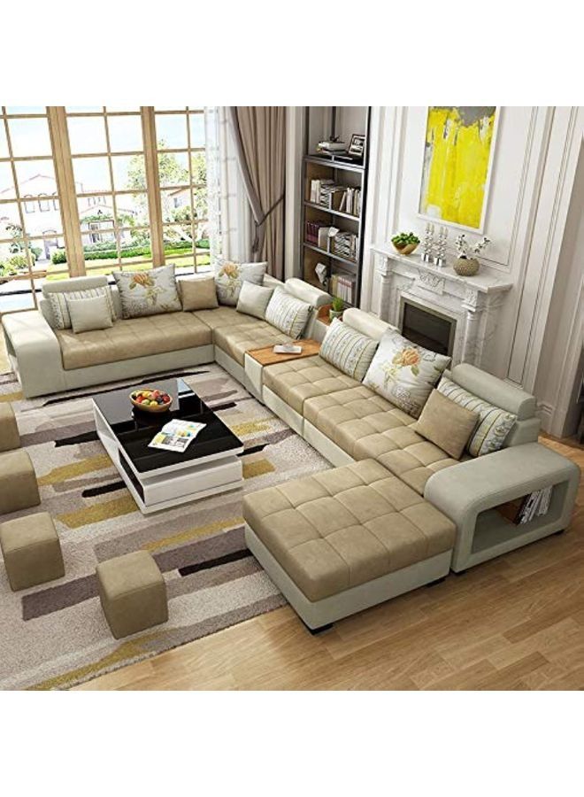 Karnak Sectional Sofa Set, Solid Wood Sofa for Living Room Furniture Modern Corner Fabric Upholstered Sofa Set Color (Cream) - Image 1