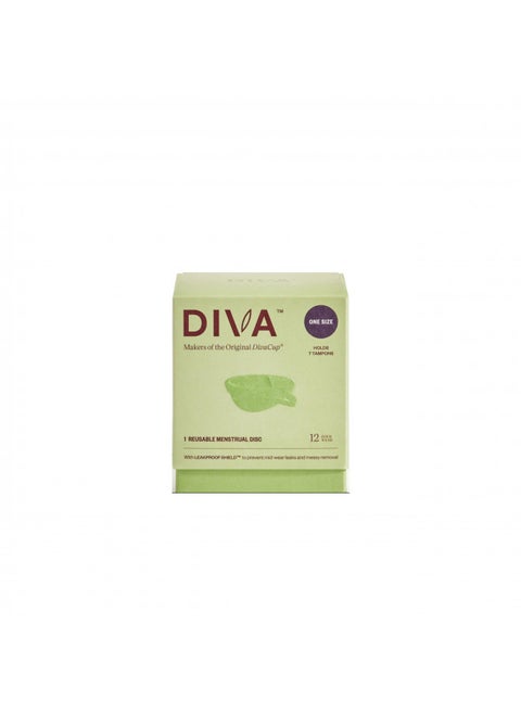 Diva Disc - Comfortable, Reusable Menstrual Disc with Leakproof Shield - Period Disc for Up to 12 Hours of Continuous Wear - 100% Medical Grade Silicone - Holds 7 Tampons of Flow - One Size Fits Most