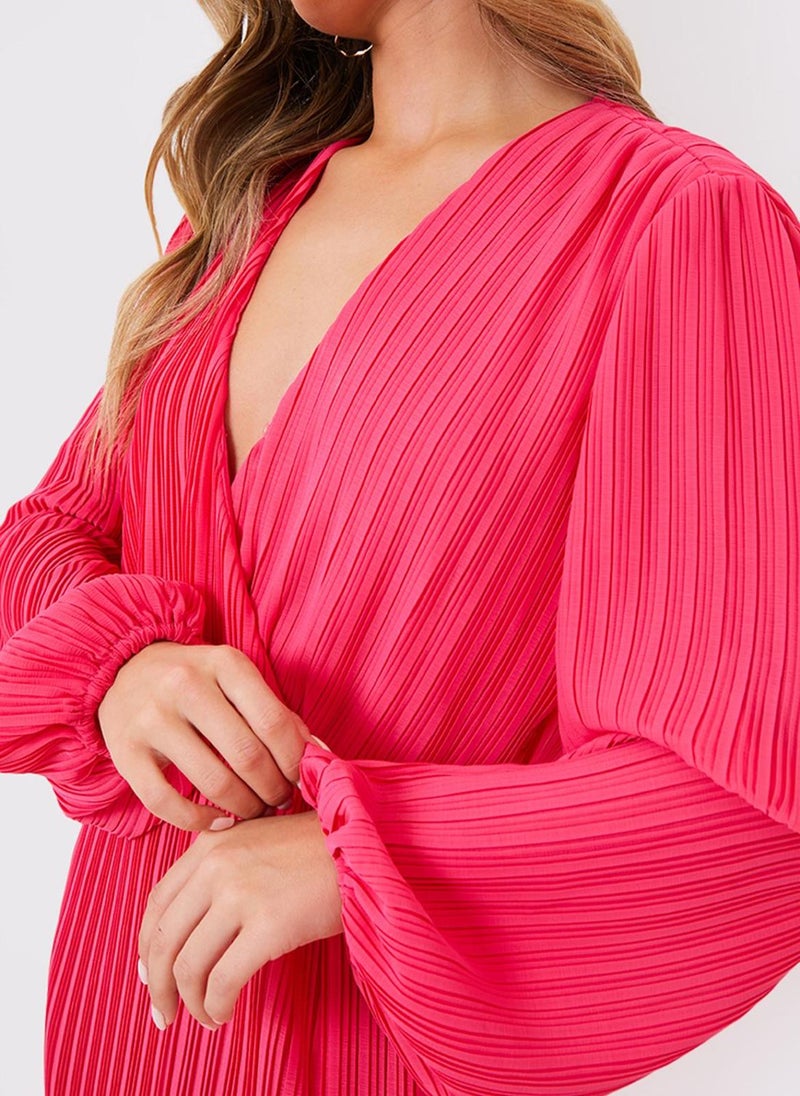 In the style Pleated Bishop Sleeve Dress - Image 3