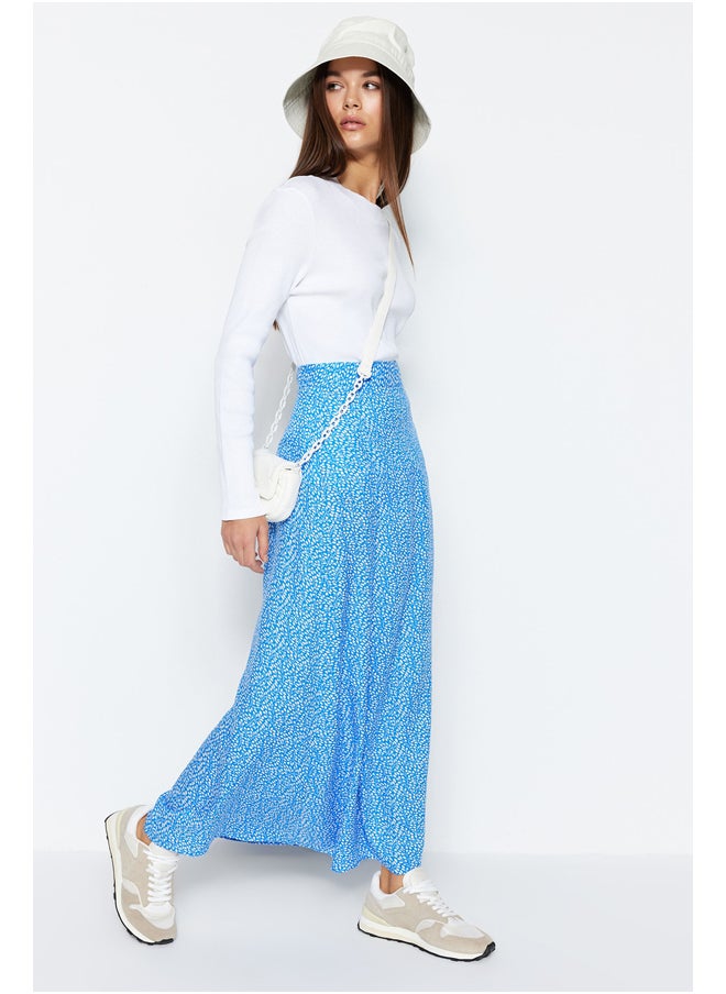 trendyol Blue Floral Printed Viscose Woven Flare Skirt TCTSS21ET0497  - Image 3