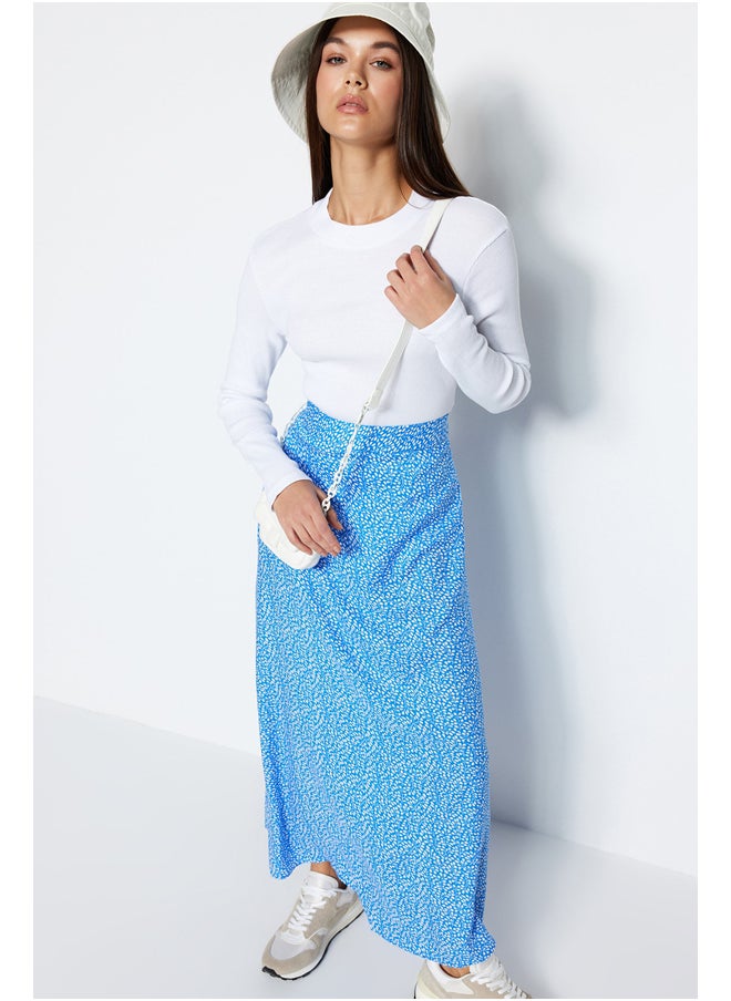 trendyol Blue Floral Printed Viscose Woven Flare Skirt TCTSS21ET0497  - Image 2