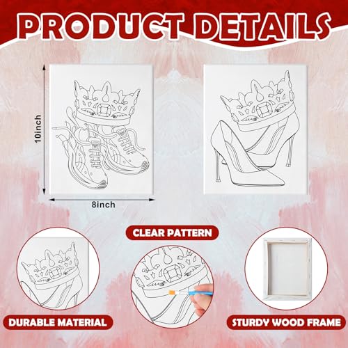Zhanmai 112 Pcs Sip and Paint Kit for Adults Couples Painting Kit Date Night Pre Drawn Canvas to Paint at Home Party Supplies Stretched Canvas Couple Romantic ActivityShoes8 x 10 Inch - Image 3