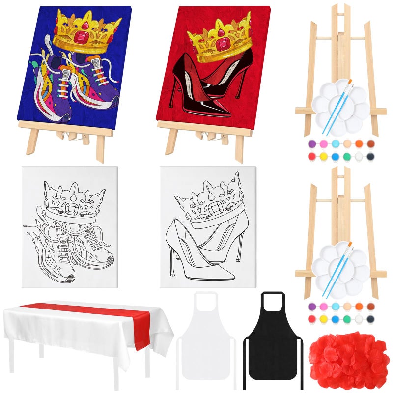 Zhanmai 112 Pcs Sip and Paint Kit for Adults Couples Painting Kit Date Night Pre Drawn Canvas to Paint at Home Party Supplies Stretched Canvas Couple Romantic ActivityShoes8 x 10 Inch - Image 2