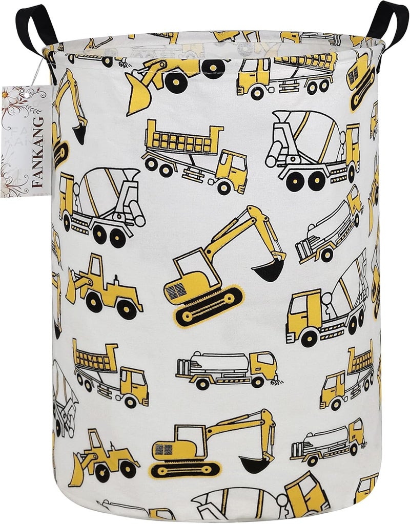 FANKANG Storage Basket, Nursery Hamper Canvas Laundry Basket Foldable with Waterproof PE Coating Large Storage Baskets for Kids Boys and Girls, Office, Bedroom, Clothes,Toys（excavator） - Image 1