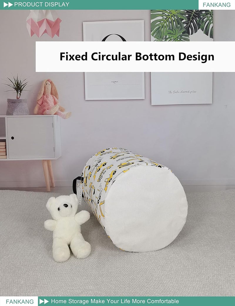FANKANG Storage Basket, Nursery Hamper Canvas Laundry Basket Foldable with Waterproof PE Coating Large Storage Baskets for Kids Boys and Girls, Office, Bedroom, Clothes,Toys（excavator） - Image 5