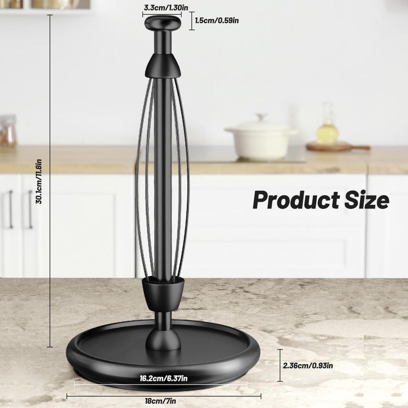 VEHHE Paper Towel Holder Countertop with Weighted Base, One-Handed Tear Paper Towel Holder with Damping Function and EVA Non-Slip Pad for Bathroom and Kitchen (Black) - Image 4