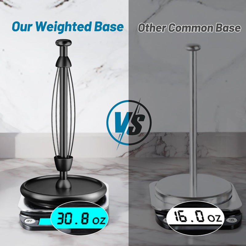 VEHHE Paper Towel Holder Countertop with Weighted Base, One-Handed Tear Paper Towel Holder with Damping Function and EVA Non-Slip Pad for Bathroom and Kitchen (Black) - Image 3