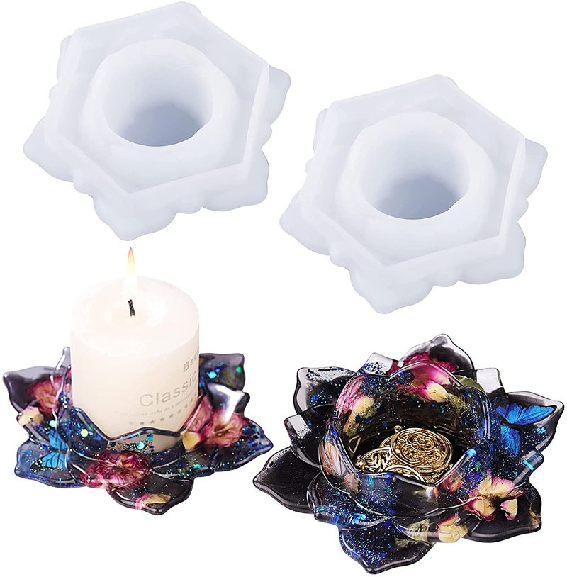Readyshop go Lotus Flower Silicone Mold 2 Pieces for DIY Candlestick Ashtray Jewelry Storage Box Tealight Resin Casting Craft Tool  - Image 5