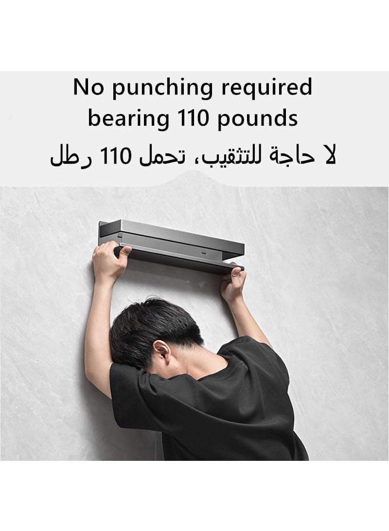 رف توابل جديد لاصق مثبت على الحائط، لا يتطلب أي ثقب، أرفف تخزين من الفولاذ المقاوم للصدأ، رف تخزين برطمان توابل، أرفف المطبخ للمطبخ والحمام، 50 سم رمادي (قطعة واحدة) - Image 5