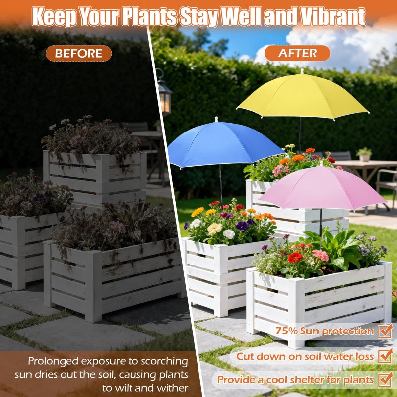 Tryly Plant Umbrellas for Outdoor Plants, Garden Umbrella Shade for Potted Plants and Garden Beds, Provide Shade to â€ŒDefend Plants From Blazing Sun (3 Pack Not Adjustable Umbrellas (1Yellow 1Pink 1Blue)) - Image 2