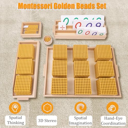WodGod Montessori Golden Beads with Soft CarpetMontessori MathDecimal System Bank GameGood Choice for Learning Math - Image 5