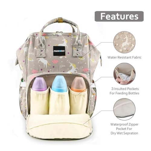 PACKNBUY Diaper Bag for Mothers for Travel with Changing Mat, Maternity Bag with Insulated Bottle Pockets, Water Resistant, Multiple Pockets Baby Diaper Bag for Newborn Baby Products (Cloud Grey) - Image 3