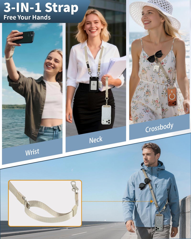 VVAAGG Cell Phone Lanyard for iPhone: Adjustable Phone Strap Crossbody Neck and Wrist Strap Anti-Theft Lanyard Travel Essential Compatible for iPhone Android Smartphones Khaki - Image 2