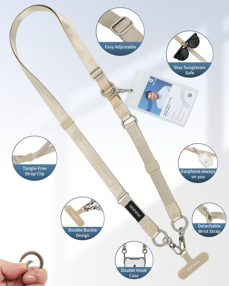 VVAAGG Cell Phone Lanyard for iPhone: Adjustable Phone Strap Crossbody Neck and Wrist Strap Anti-Theft Lanyard Travel Essential Compatible for iPhone Android Smartphones Khaki - Image 3