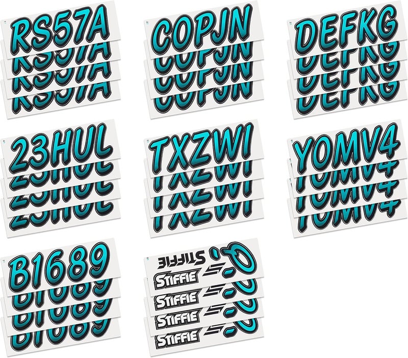 Stiffie Whipline Candy Blue/Black 3" Super Sticky Boat & PWC Registration Decals • Numbers Letters Stickers - Image 4