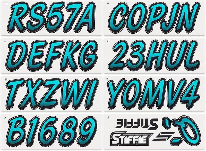 Stiffie Whipline Candy Blue/Black 3" Super Sticky Boat & PWC Registration Decals • Numbers Letters Stickers - Image 3