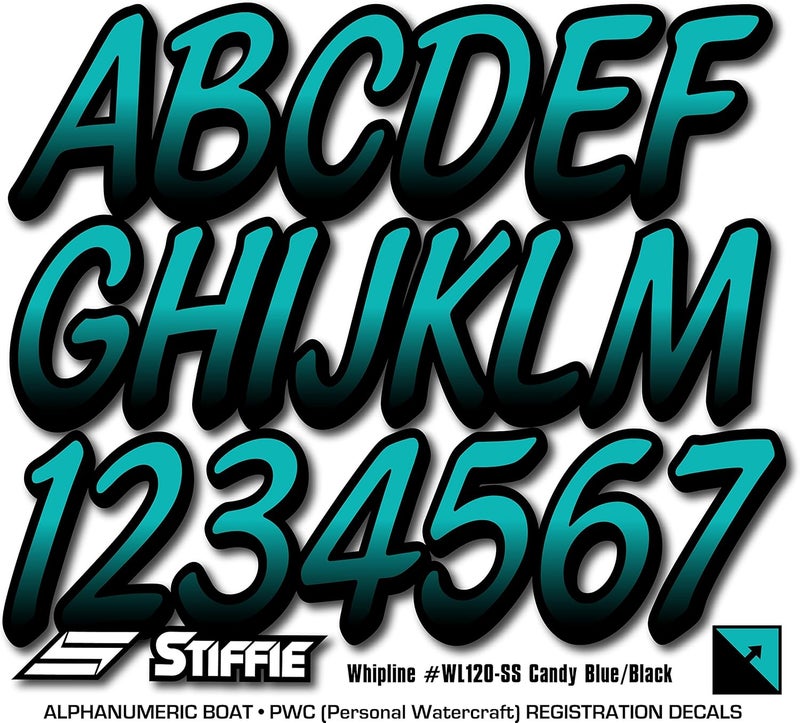 Stiffie Whipline Candy Blue/Black 3" Super Sticky Boat & PWC Registration Decals • Numbers Letters Stickers - Image 5