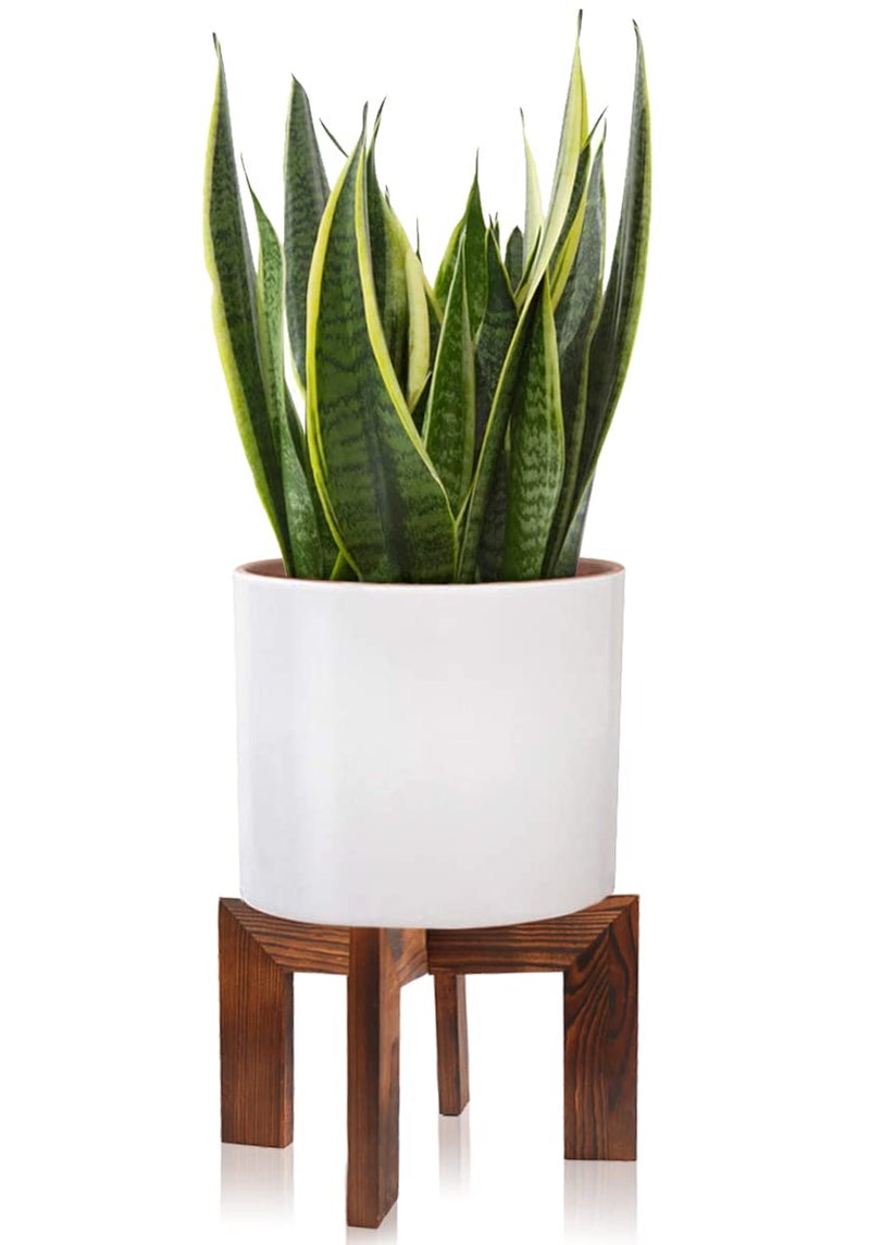 Gendral Forwepup Wood Plant Stand, Mid Century Modern Planter, Rattan Flower Pot Stand, Low Short Plant Stands for Indoor - Boho Rustic Wooden Stool for Plant Pot Holder, Fit 5-15 Inch Pot - Image 1