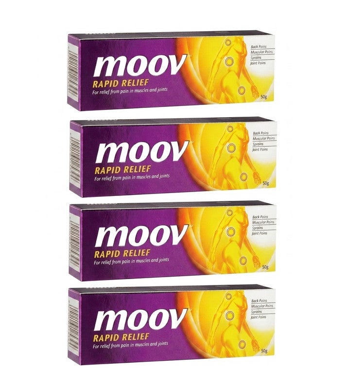 Moov Rapid Relief Pain Relief Ointment for Back, Muscle, Joint Pain and Sprains, 50g - Pack of 4 Pieces