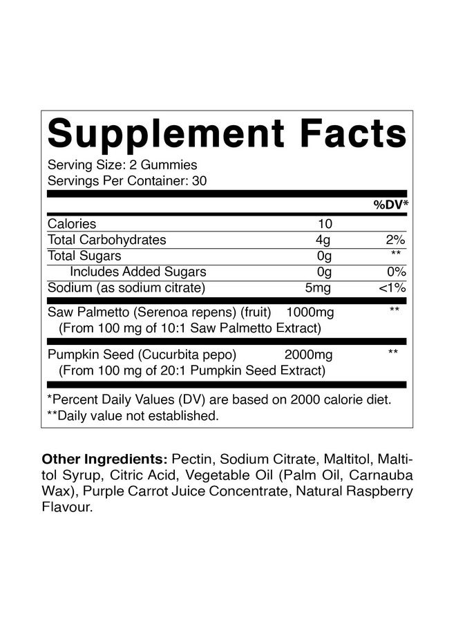 Vitamatic Sugar Free Saw Palmetto with Pumpkin Seed - 3000 mg Equivalent per Serving - Natural Raspberry Flavor - 60 Count - Image 1