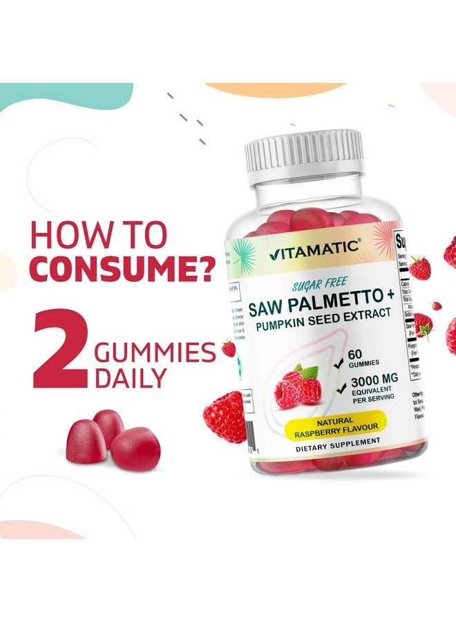 Vitamatic Sugar Free Saw Palmetto with Pumpkin Seed - 3000 mg Equivalent per Serving - Natural Raspberry Flavor - 60 Count - Image 2