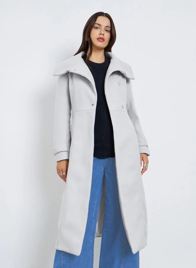 Styli Grey Midi Belted Wool Coat