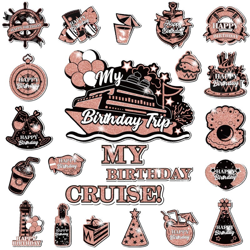 Wayyogh My Birthday Cruise Door Magnets Decorations, Rose Gold Black Happy Birthday Cruise Ship Door Decor Magnetic for Women Girls Birthday Carnival Party Supplies Door Refrigerator Fridge Car Kitchen - Image 1
