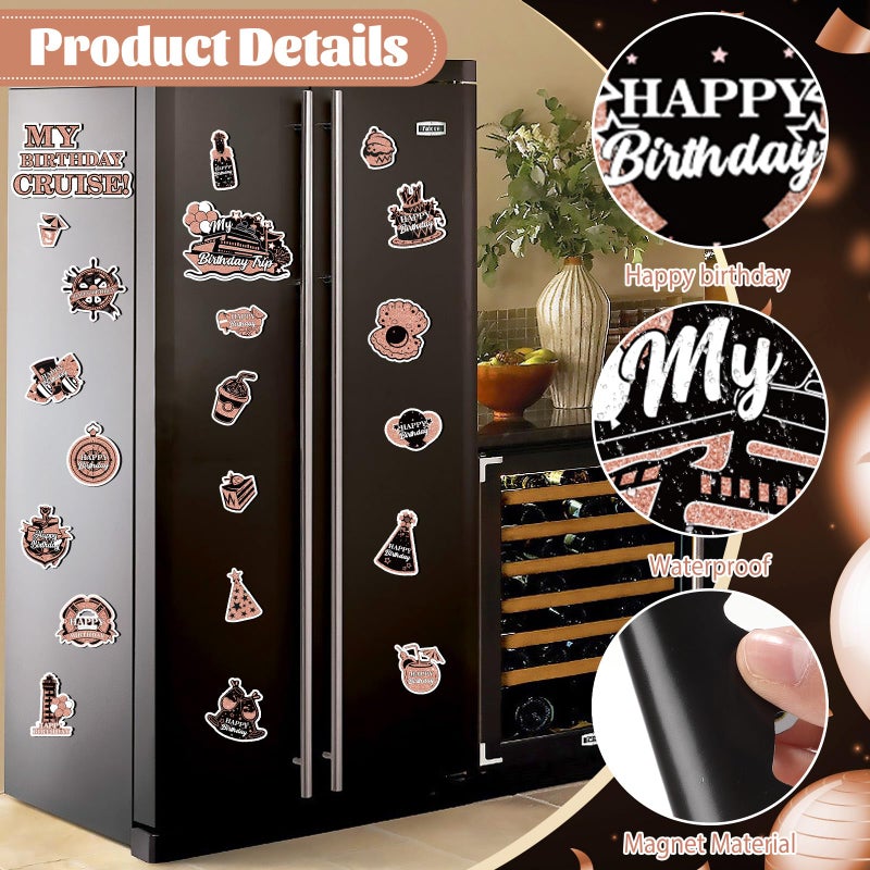 Wayyogh My Birthday Cruise Door Magnets Decorations, Rose Gold Black Happy Birthday Cruise Ship Door Decor Magnetic for Women Girls Birthday Carnival Party Supplies Door Refrigerator Fridge Car Kitchen - Image 2