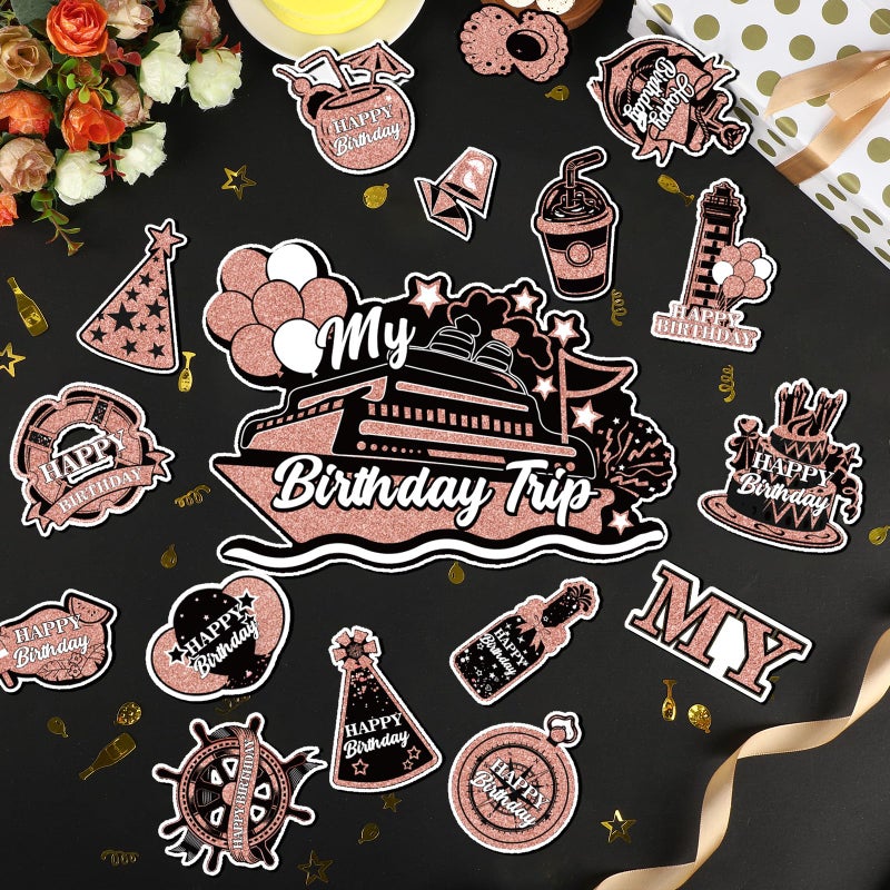 Wayyogh My Birthday Cruise Door Magnets Decorations, Rose Gold Black Happy Birthday Cruise Ship Door Decor Magnetic for Women Girls Birthday Carnival Party Supplies Door Refrigerator Fridge Car Kitchen - Image 3