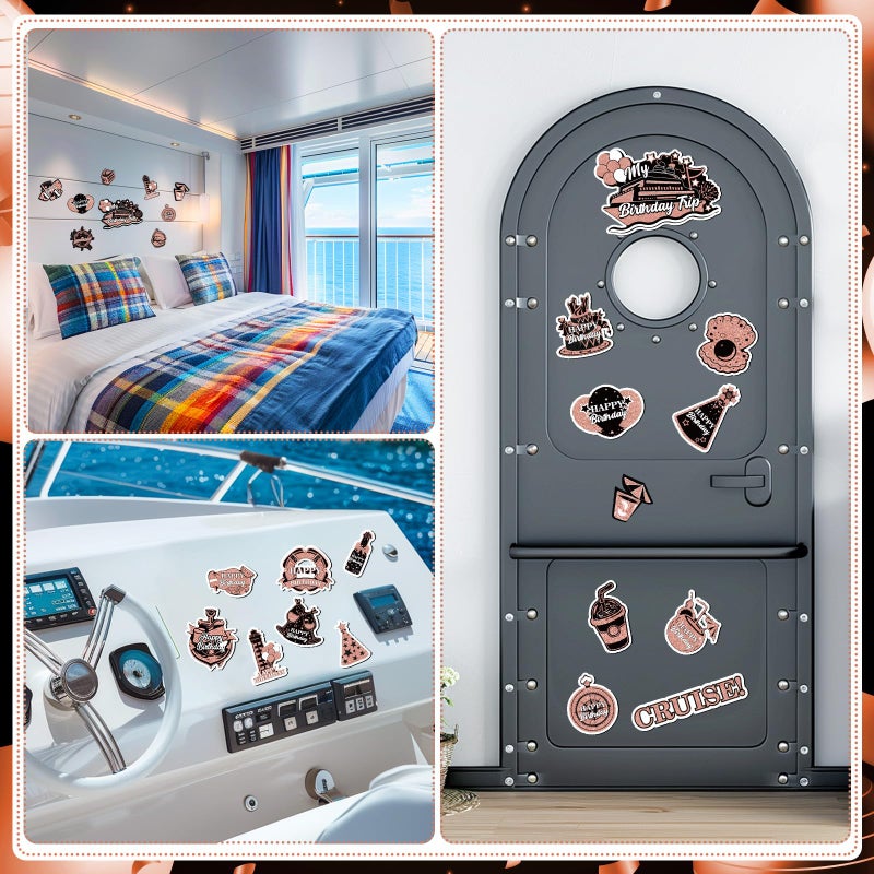 Wayyogh My Birthday Cruise Door Magnets Decorations, Rose Gold Black Happy Birthday Cruise Ship Door Decor Magnetic for Women Girls Birthday Carnival Party Supplies Door Refrigerator Fridge Car Kitchen - Image 5