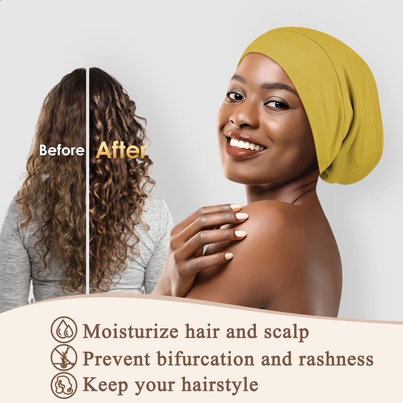OLESILK 100% Mulberry Silk Bonnet for Sleeping Women, Silk Hair Wrap for Sleeping, Yellow - Image 3