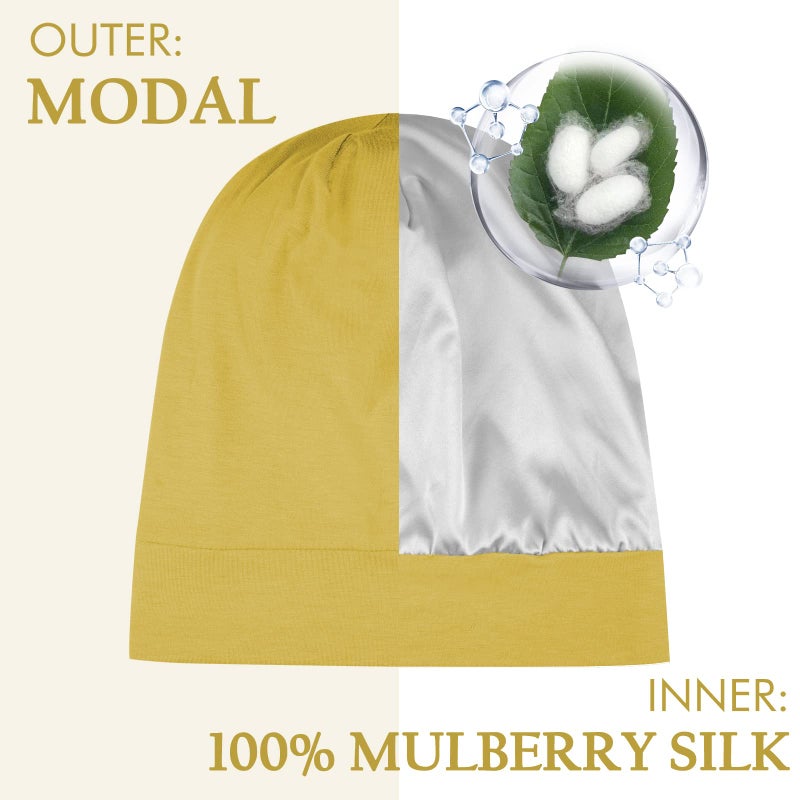 OLESILK 100% Mulberry Silk Bonnet for Sleeping Women, Silk Hair Wrap for Sleeping, Yellow - Image 2
