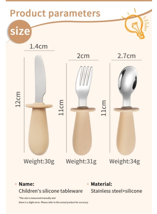 3 Piece Children's Knife, Fork And Spoon Cutlery Set 316 Stainless Steel Silicone Short Handle Cutlery Set  - Image 2