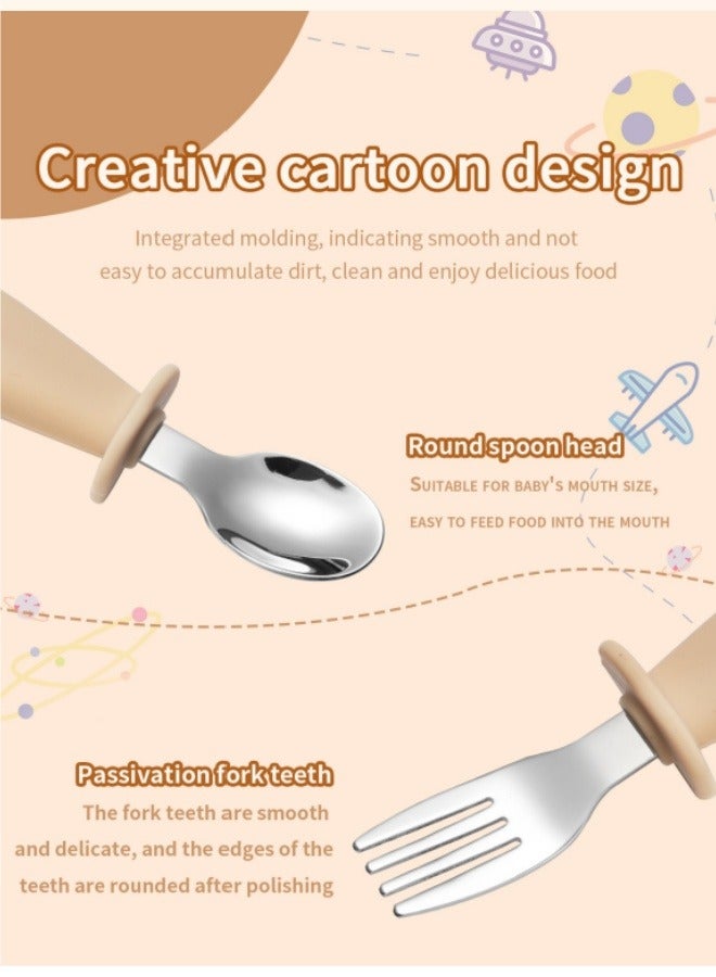 3 Piece Children's Knife, Fork And Spoon Cutlery Set 316 Stainless Steel Silicone Short Handle Cutlery Set  - Image 5