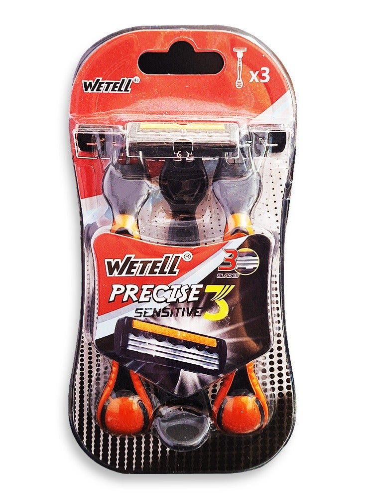 WETELL Men's 3-blade razor with a back edge for definition, a pivoting head for easier shaving and fewer cuts on the curves of the face, a soothing lubricating strip and a comfortable, non-slip handle for a smooth, close shave that lasts.  - Image 1