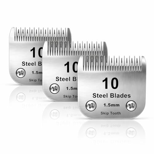 DODAER 10 Skip Tooth Detachable Pet Dog Grooming Steel Blades SetCompatible with AndisOster A5Wahl KM10 Series ClippersCut Length 11615mm3 Pack - Image 1