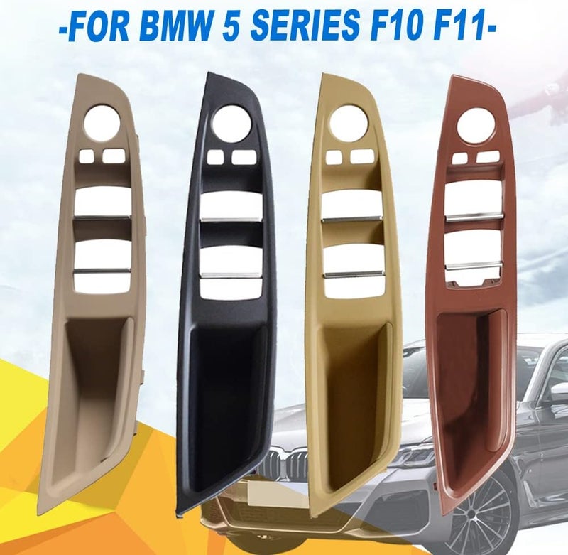 Kakulkomen مقبض الباب الجانبي لسيارات BMW الفئة 5 طرازات F10 و F11، طقم غطاء تزيين مقبض السحب الداخلي للباب، لوحة مسند الذراع مع مفتاح التحكم بالنافذة البديل لسيارات BMW 520 و 523 و 525 و 528 و 530 و 535 (لون أبيض محار) - Image 5